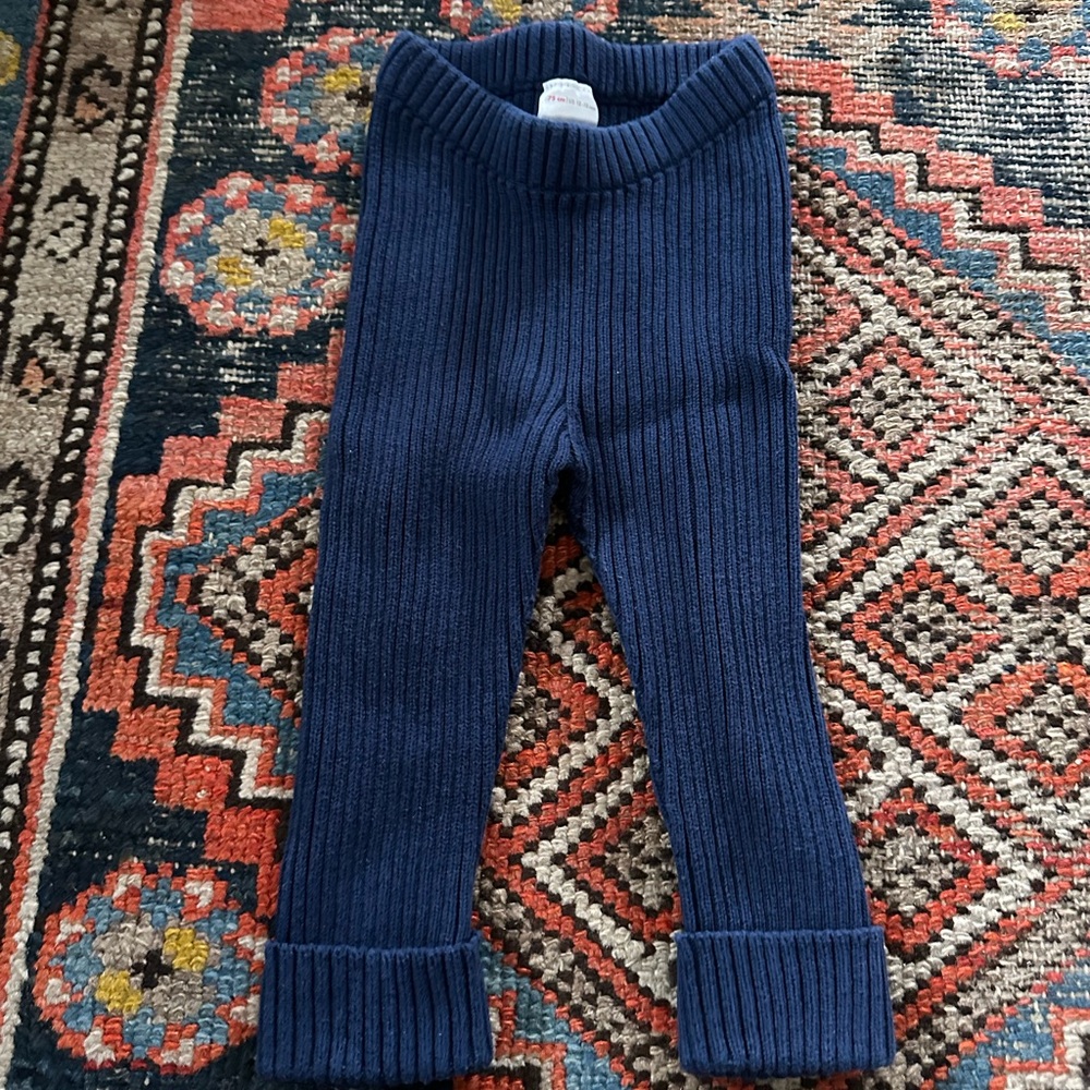 Hanna Andersson Navy Blue Ribbed Knit Pants, 12-18 months